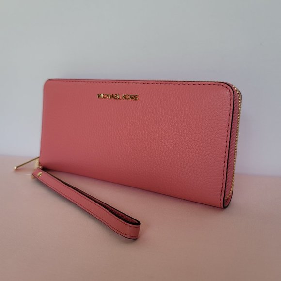 MICHAEL KORS Jet Set Travel Continental Pebbled Leather Wallet-Tea Rose⭐ - Picture 4 of 16